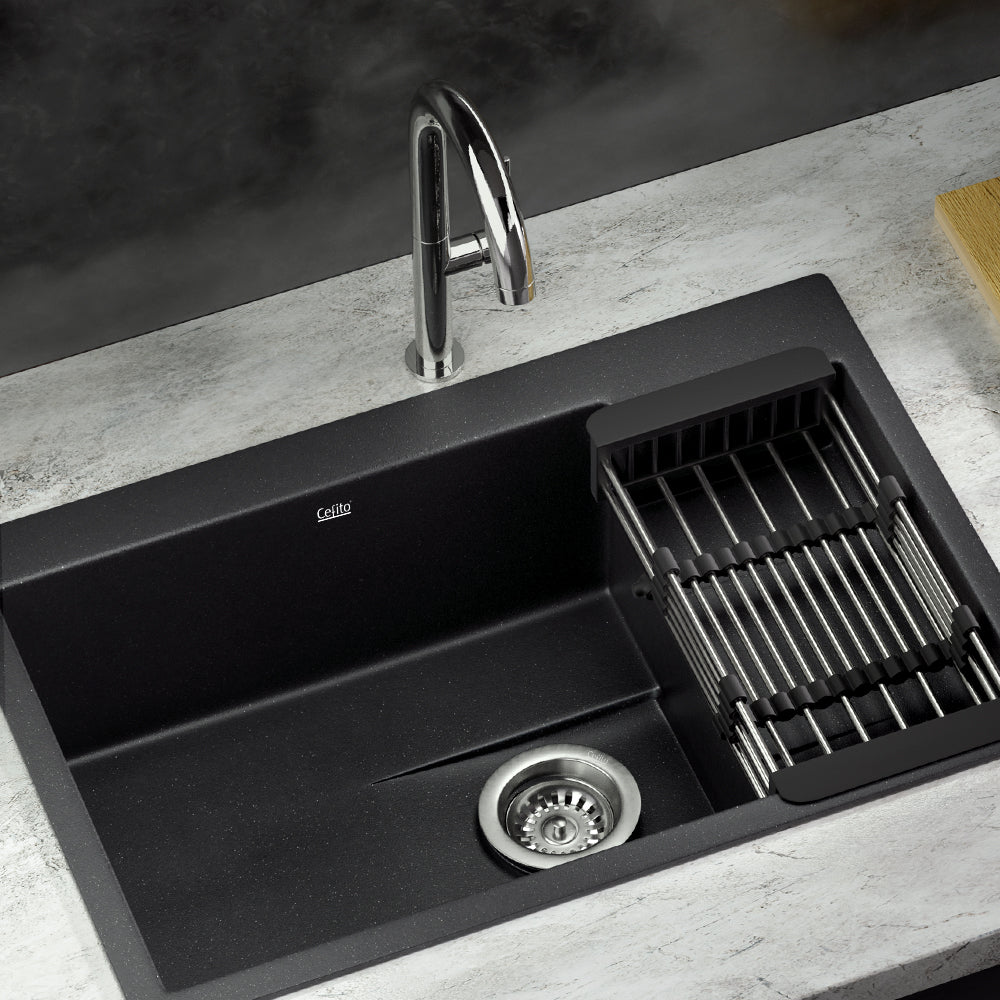 Cefito Kitchen Sink 80X48CM Granite Stone Kitchen Sinks in Black SINK-STONE-8048S