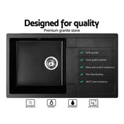 Cefito Stone Kitchen Sink 860X500MM Granite Under/Topmount Basin Bowl Laundry Black SINK-STONE-8650S