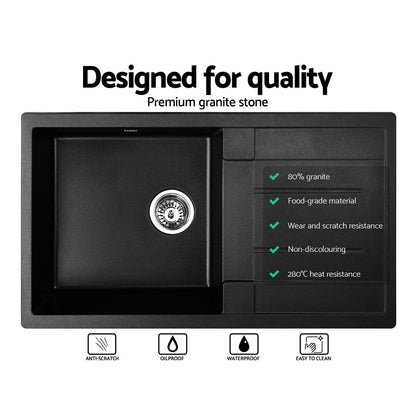 Cefito Stone Kitchen Sink 860X500MM Granite Under/Topmount Basin Bowl Laundry Black SINK-STONE-8650S