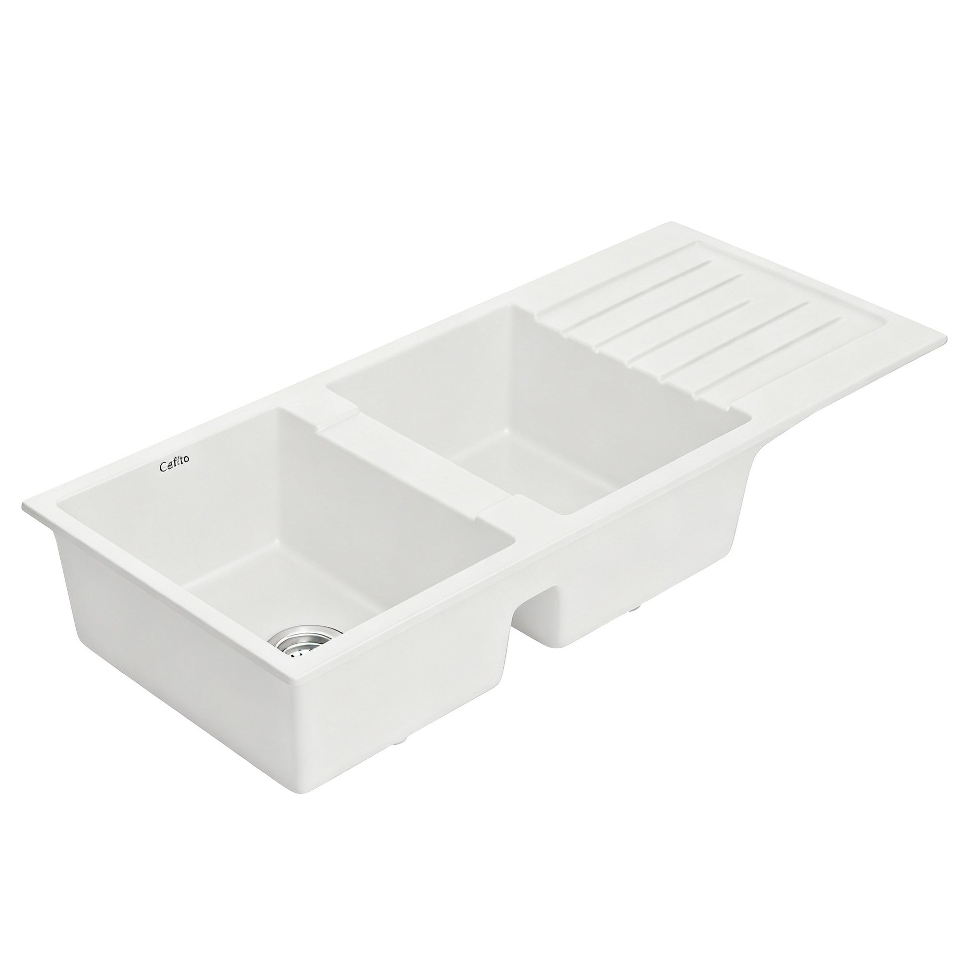 Cefito Kitchen Sink 116x50cm Granite Stone Sink Double Bowl White SINK-STONE-A-11650-WH