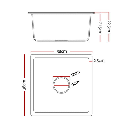 Cefito Kitchen Sink 38x38cm Granite Stone Sink Single Bowl Black SINK-STONE-A-3838-BK