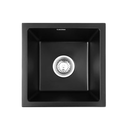 Cefito Kitchen Sink 38x38cm Granite Stone Sink Single Bowl Black SINK-STONE-A-3838-BK