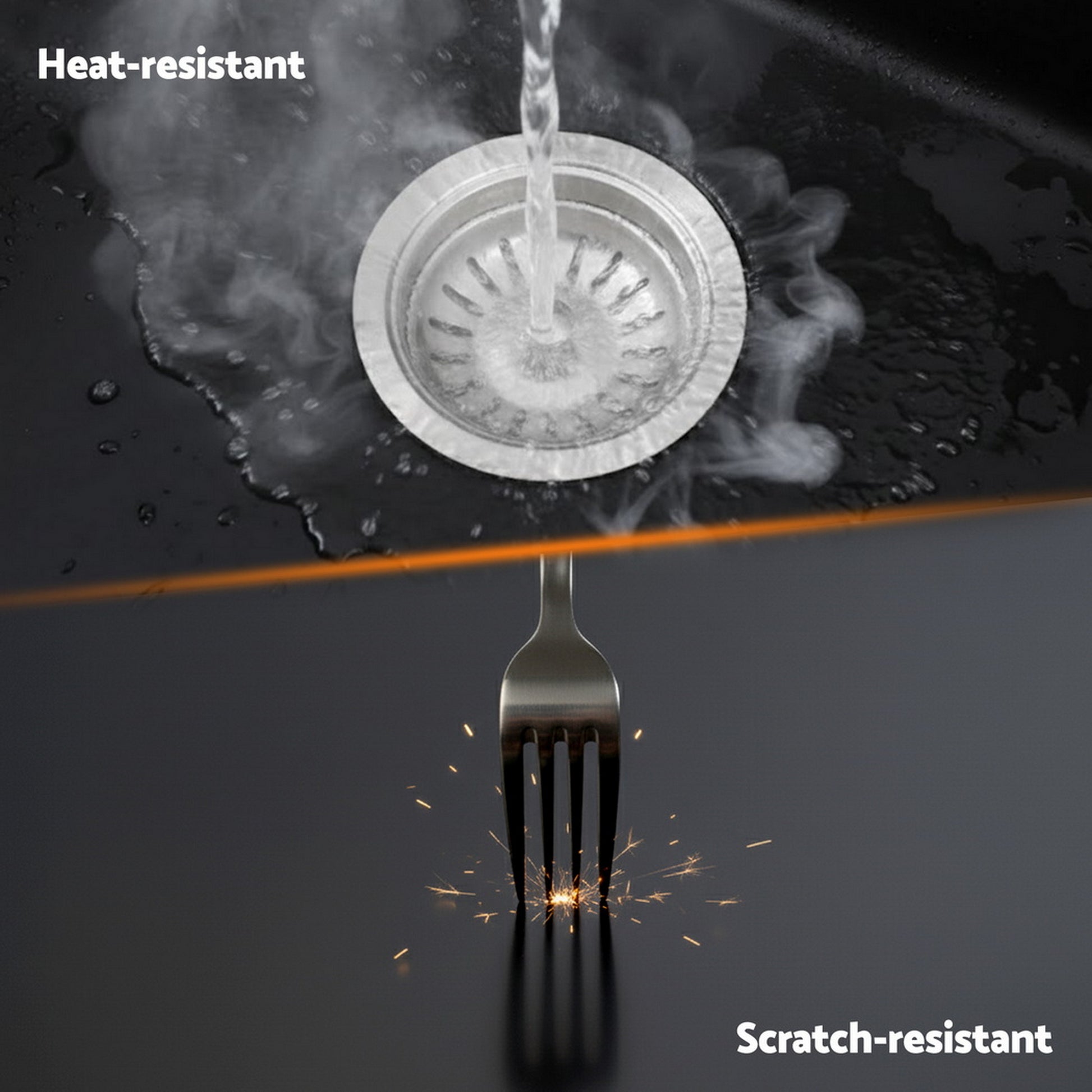 Cefito Kitchen Sink 38x38cm Granite Stone Sink Single Bowl Black SINK-STONE-A-3838-BK