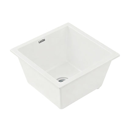Cefito Kitchen Sink 38x38cm Granite Stone Sink Single Bowl White SINK-STONE-A-3838-WH