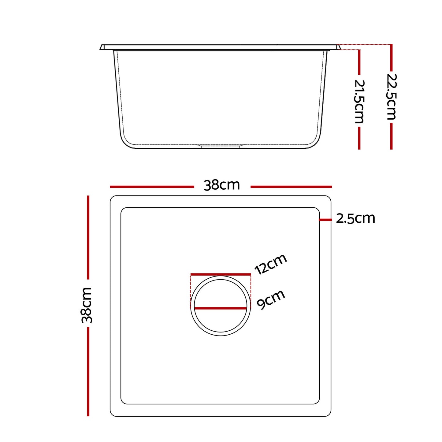 Cefito Kitchen Sink 38x38cm Granite Stone Sink Single Bowl White SINK-STONE-A-3838-WH