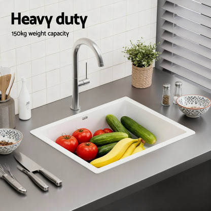 Cefito Kitchen Sink 38x38cm Granite Stone Sink Single Bowl White SINK-STONE-A-3838-WH