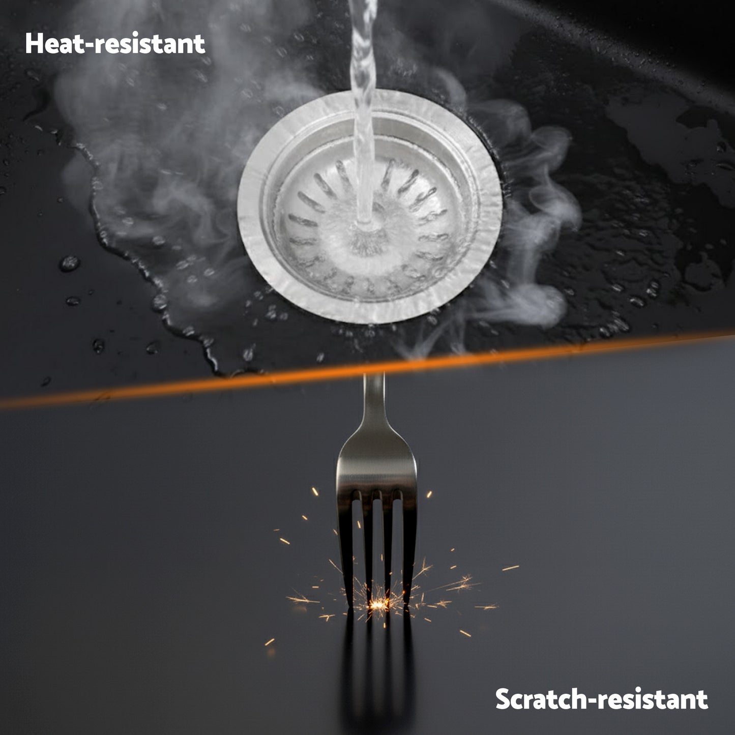 Cefito Kitchen Sink 45x45cm Granite Stone Sink Single Bowl Black SINK-STONE-A-4545-BK