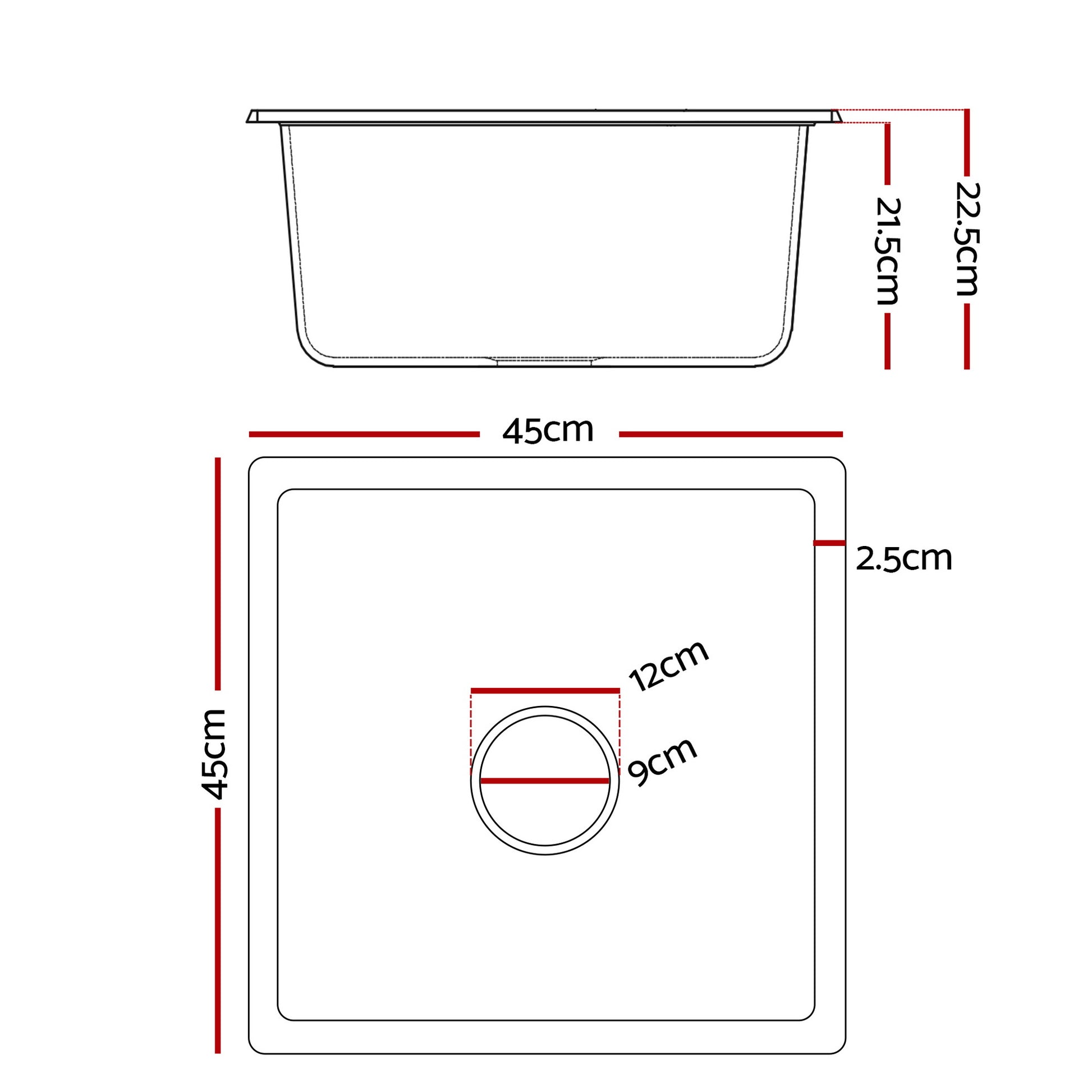Cefito Kitchen Sink 45x45cm Granite Stone Sink Single Bowl White SINK-STONE-A-4545-WH