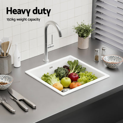 Cefito Kitchen Sink 45x45cm Granite Stone Sink Single Bowl White SINK-STONE-A-4545-WH
