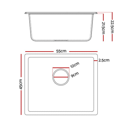 Cefito Kitchen Sink 55x45cm Granite Stone Sink Single Bowl Black SINK-STONE-A-5545-BK
