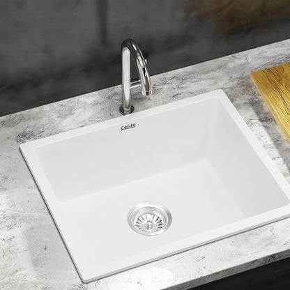 Cefito Kitchen Sink 55x45cm Granite Stone Sink Single Bowl White SINK-STONE-A-5545-WH