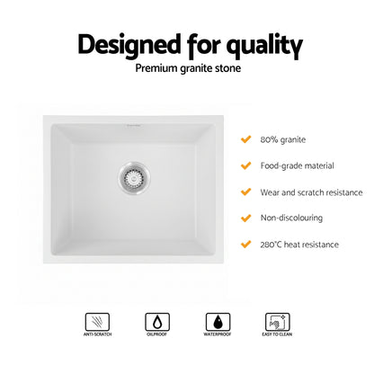 Cefito Kitchen Sink 55x45cm Granite Stone Sink Single Bowl White SINK-STONE-A-5545-WH