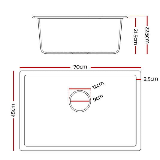 Cefito Kitchen Sink 70x45cm Granite Stone Sink Single Bowl Black SINK-STONE-A-7045-BK
