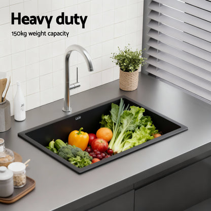 Cefito Kitchen Sink 70x45cm Granite Stone Sink Single Bowl Black SINK-STONE-A-7045-BK