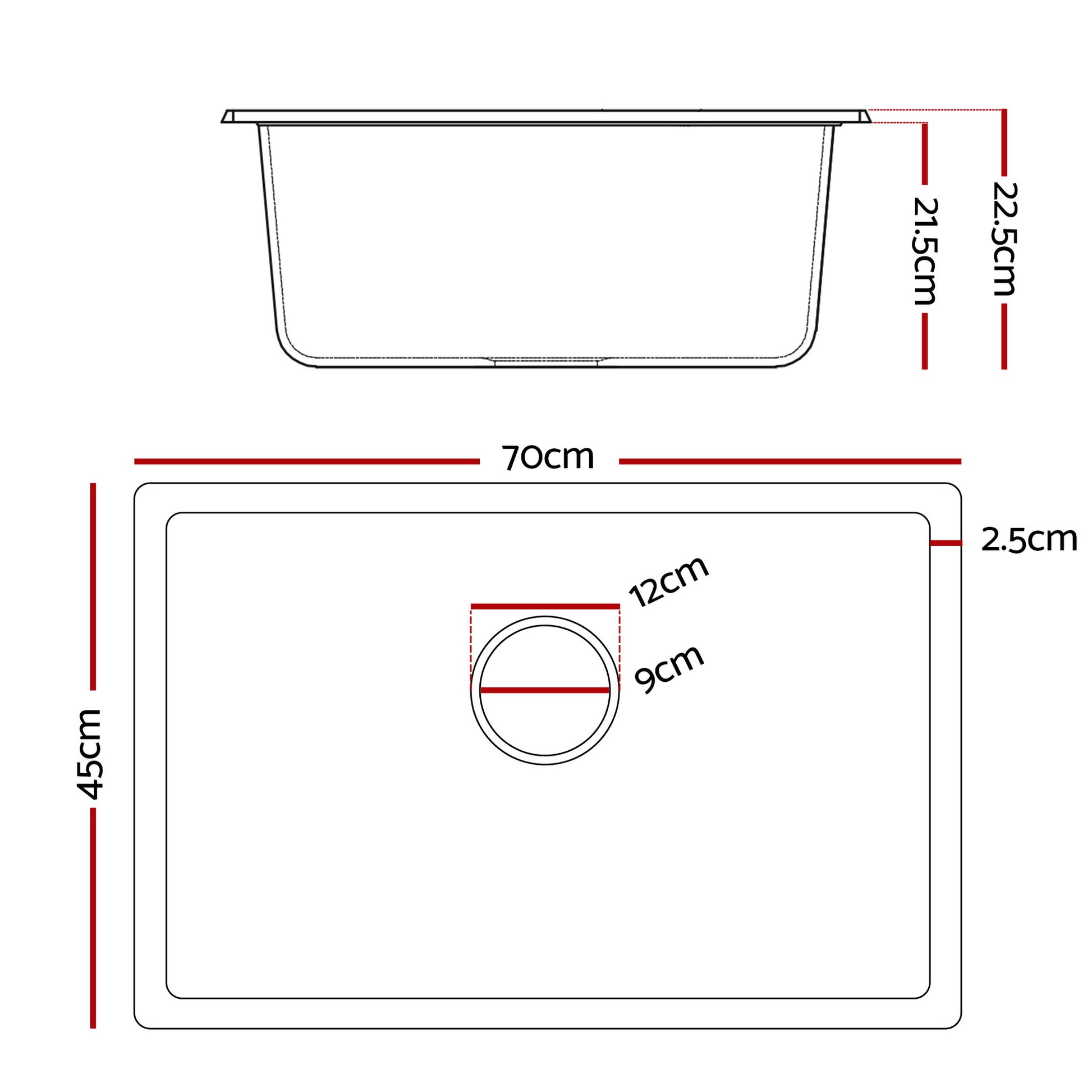 Cefito Kitchen Sink 70x45cm Granite Stone Sink Single Bowl White SINK-STONE-A-7045-WH