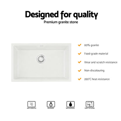 Cefito Kitchen Sink 70x45cm Granite Stone Sink Single Bowl White SINK-STONE-A-7045-WH