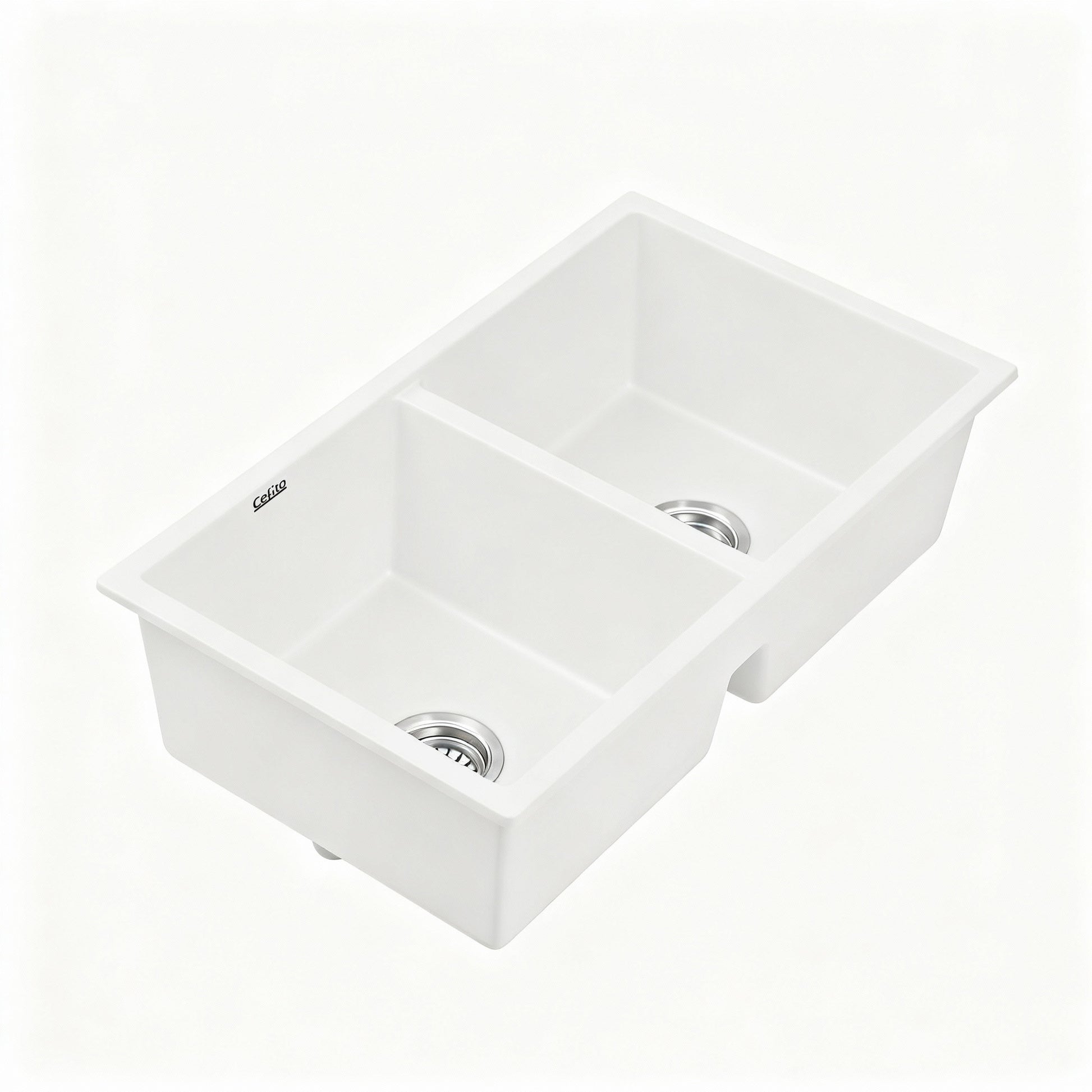 Cefito Kitchen Sink 77x45cm Granite Stone Sink Double Bowl White SINK-STONE-A-7745-WH