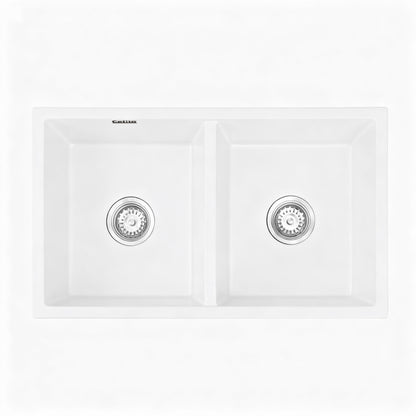 Cefito Kitchen Sink 77x45cm Granite Stone Sink Double Bowl White SINK-STONE-A-7745-WH