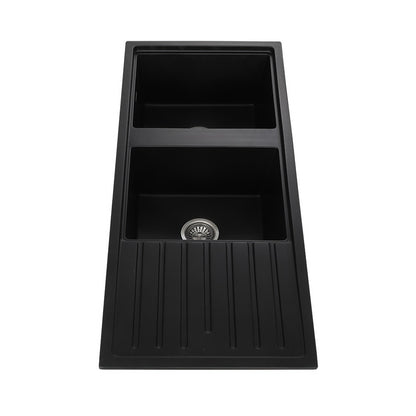 Cefito Kitchen Sink Stone Sink Granite Laundry Basin Double Bowl 116x49cm Black SINK-STONE-B-11650