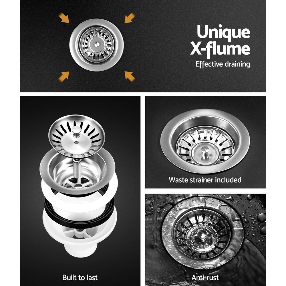 Cefito Kitchen Sink Stone Sink Granite Laundry Basin Double Bowl 116x49cm Black SINK-STONE-B-11650