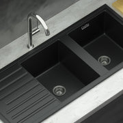 Cefito Kitchen Sink Stone Sink Granite Laundry Basin Double Bowl 116x49cm Black SINK-STONE-B-11650