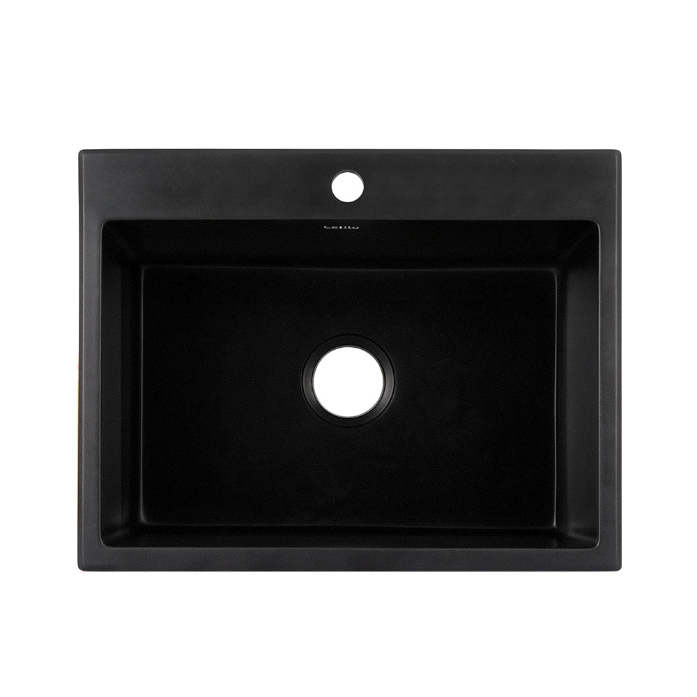 Cefito Kitchen Sink Granite Stone Sinks Basin Single Bowl Black 600mmx470mm SINK-STONE-B-6147