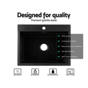 Cefito Kitchen Sink Granite Stone Sinks Basin Single Bowl Black 600mmx470mm SINK-STONE-B-6147