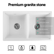 Cefito Kitchen Sink Stone Sink Granite Laundry Basin Double Bowl 79cmx46cm White SINK-STONE-B-7946D-WH
