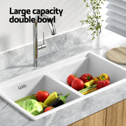 Cefito Kitchen Sink Stone Sink Granite Laundry Basin Double Bowl 79cmx46cm White SINK-STONE-B-7946D-WH