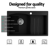 Cefito Kitchen Sink 74X45CM Granite Stone Basin Single Bowl Laundry Black SINK-STONE-B-IR-7445-S