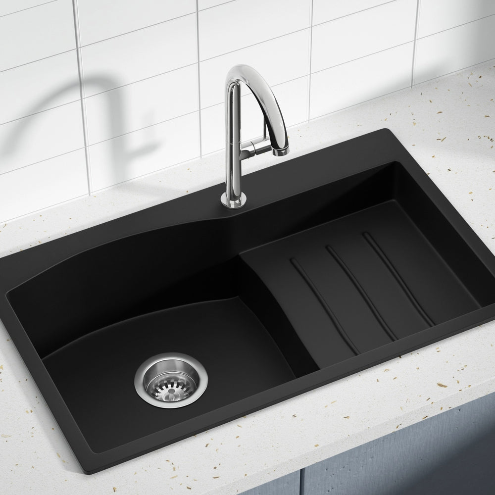 Cefito Kitchen Sink 74X45CM Granite Stone Basin Single Bowl Laundry Black SINK-STONE-B-IR-7445-S