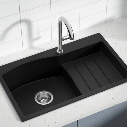 Cefito Kitchen Sink 74X45CM Granite Stone Basin Single Bowl Laundry Black SINK-STONE-B-IR-7445-S