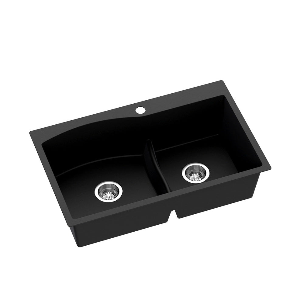 Cefito Kitchen Sink 76X47CM Granite Stone Basin Double Bowl Laundry Black SINK-STONE-B-IR-7547