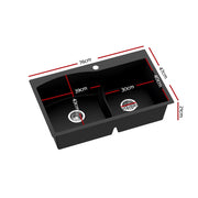 Cefito Kitchen Sink 76X47CM Granite Stone Basin Double Bowl Laundry Black SINK-STONE-B-IR-7547