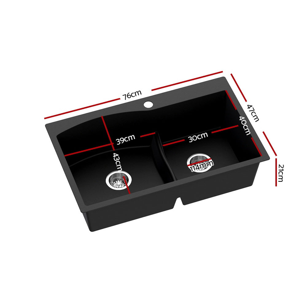 Cefito Kitchen Sink 76X47CM Granite Stone Basin Double Bowl Laundry Black SINK-STONE-B-IR-7547
