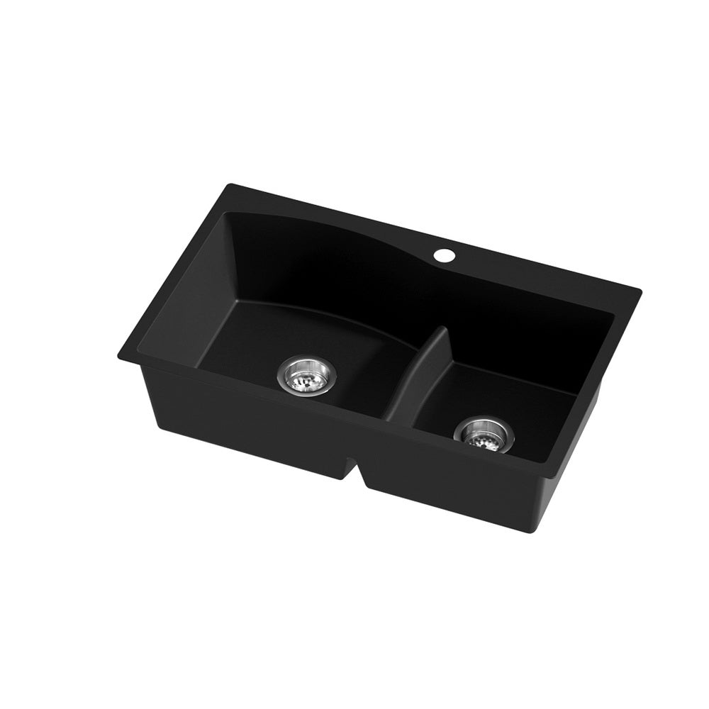 Cefito Kitchen Sink 76X47CM Granite Stone Basin Double Bowl Laundry Black SINK-STONE-B-IR-7547
