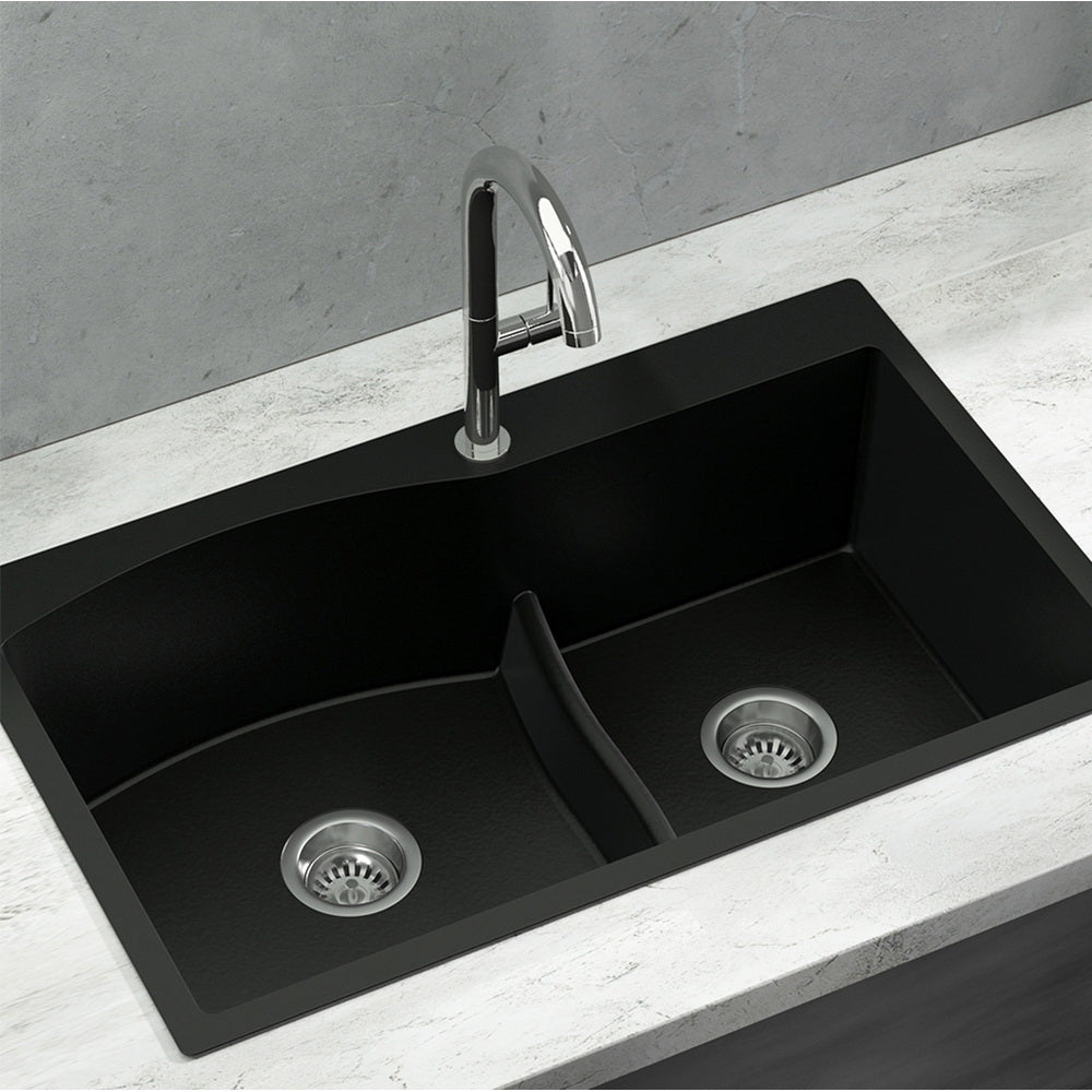 Cefito Kitchen Sink 76X47CM Granite Stone Basin Double Bowl Laundry Black SINK-STONE-B-IR-7547