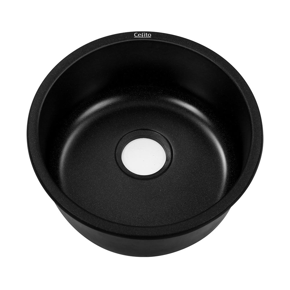 Cefito Stone Kitchen Sink Round 430MM Granite Under/Topmount Basin Bowl Laundry Black SINK-STONE-ROU-4419-BK