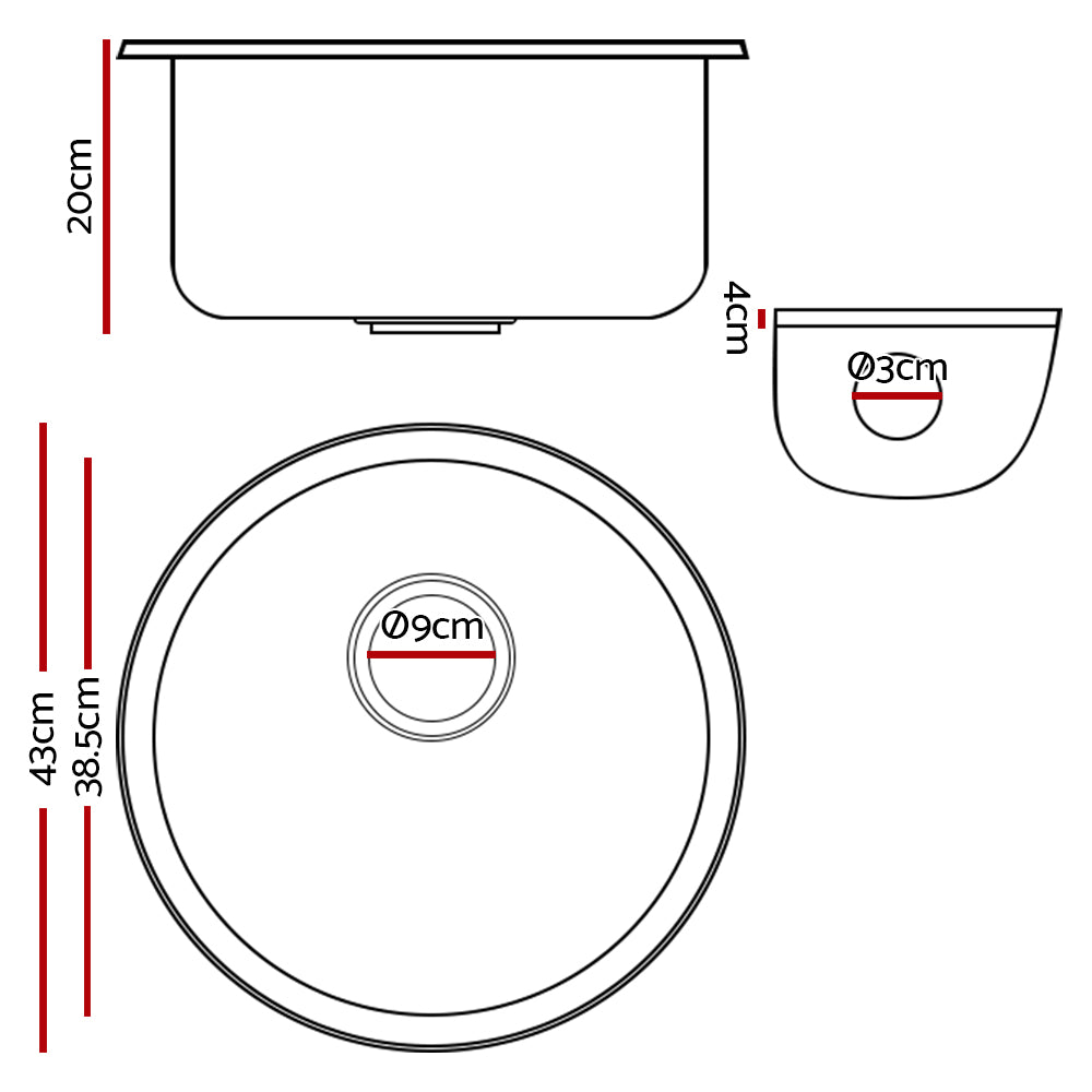 Cefito Stone Kitchen Sink Round 430MM Granite Under/Topmount Basin Bowl Laundry Black SINK-STONE-ROU-4419-BK