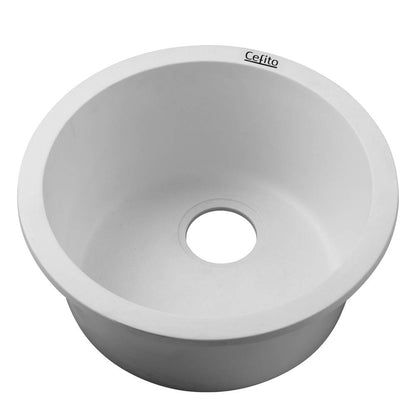 Cefito Stone Kitchen Sink Round 430MM Granite Under/Topmount Basin Bowl Laundry White SINK-STONE-ROU-4419-WH