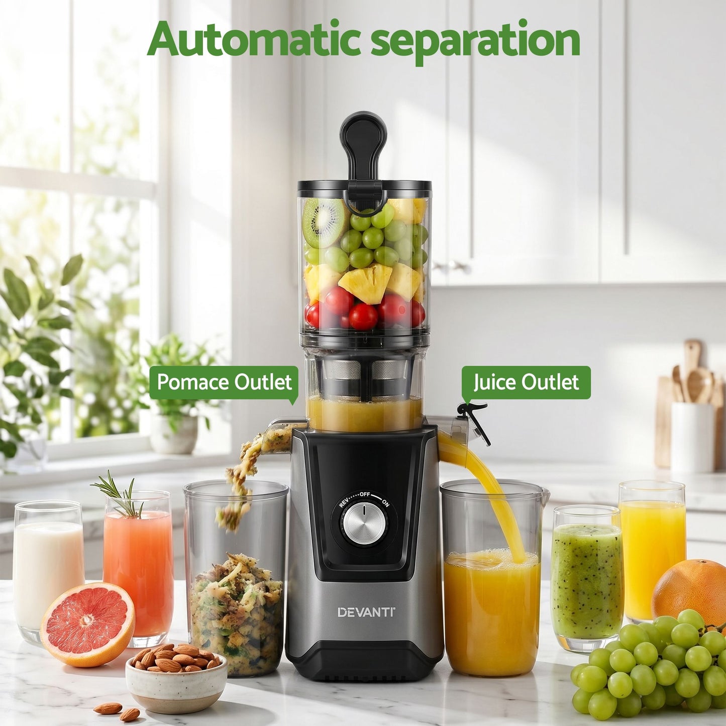 DEVANTI Slow Juicer Cold Press 200W for Fruit Vegetable Juice SJ-C-046-BK