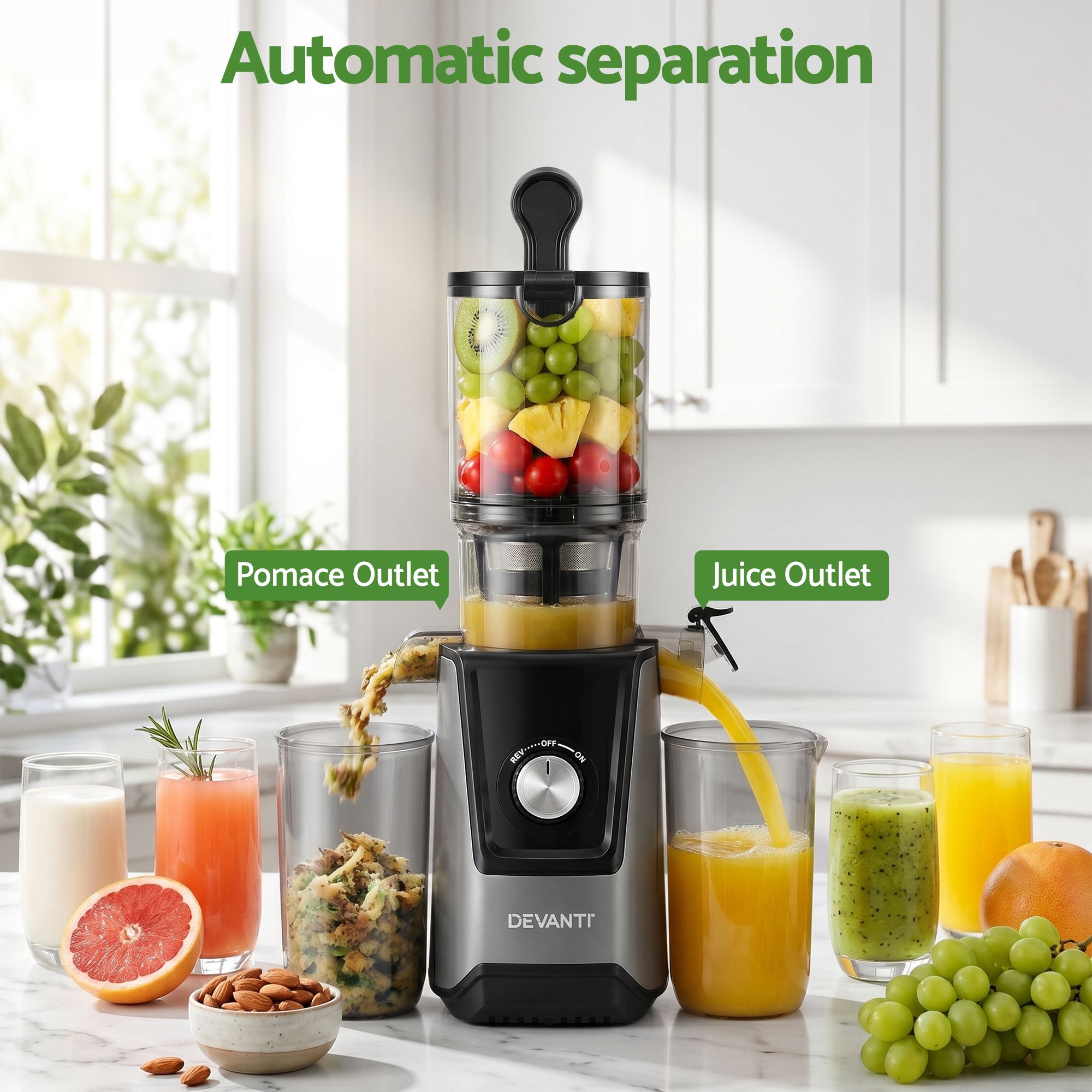 DEVANTI Slow Juicer Cold Press 200W for Fruit Vegetable Juice SJ-C-046-BK