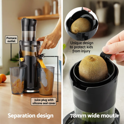 Devanti Slow Juicer Cold Press Fruit Juice Extractor 200W Black SJ-C-17-BK