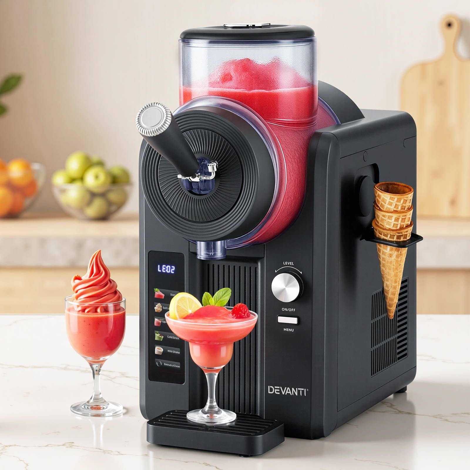 Devanti 2L Slushie Machine Ice Cream Maker Frozen Smoothies Milkshakes Black SLS-CR01-2L-BK