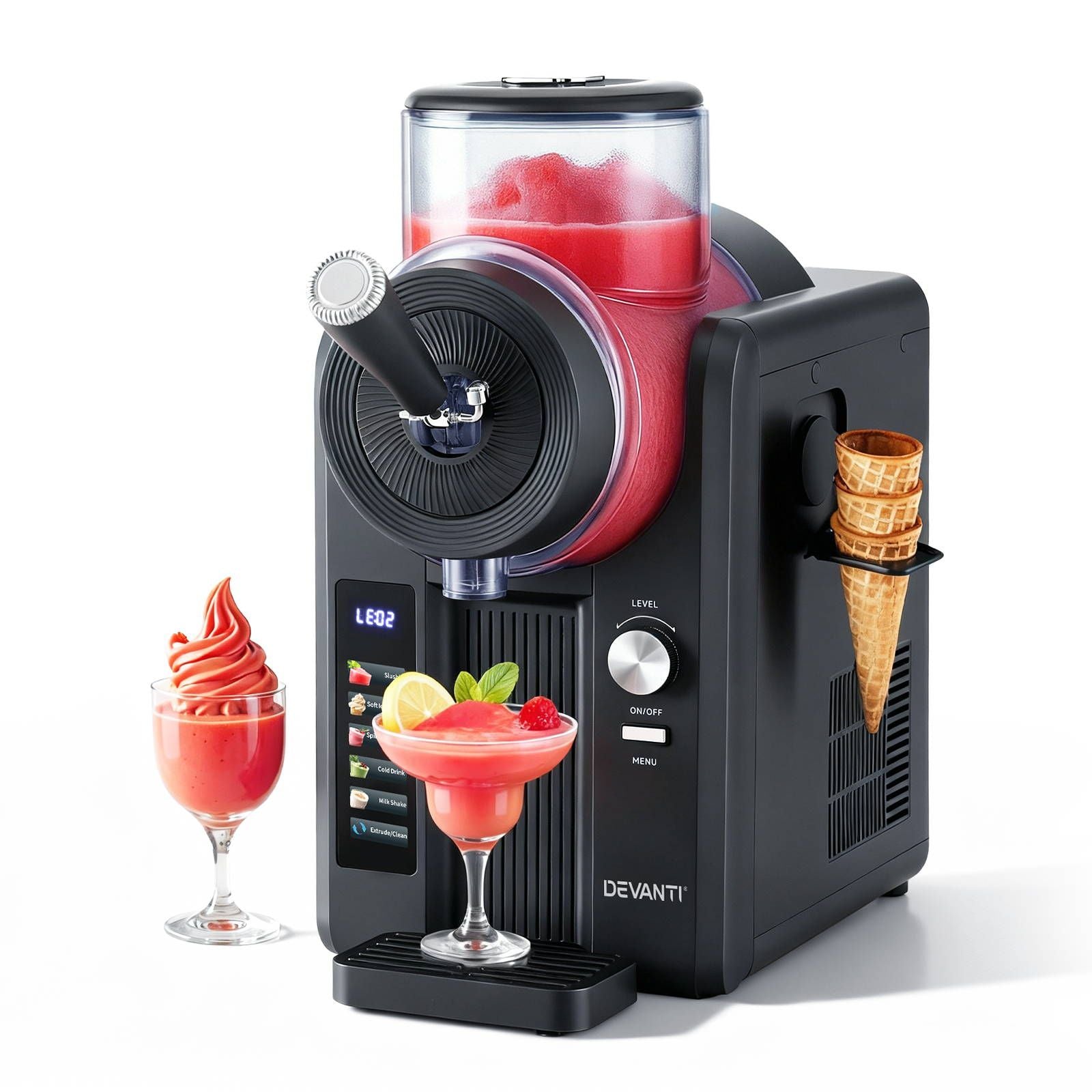 Devanti 2L Slushie Machine Ice Cream Maker Frozen Smoothies Milkshakes Black SLS-CR01-2L-BK