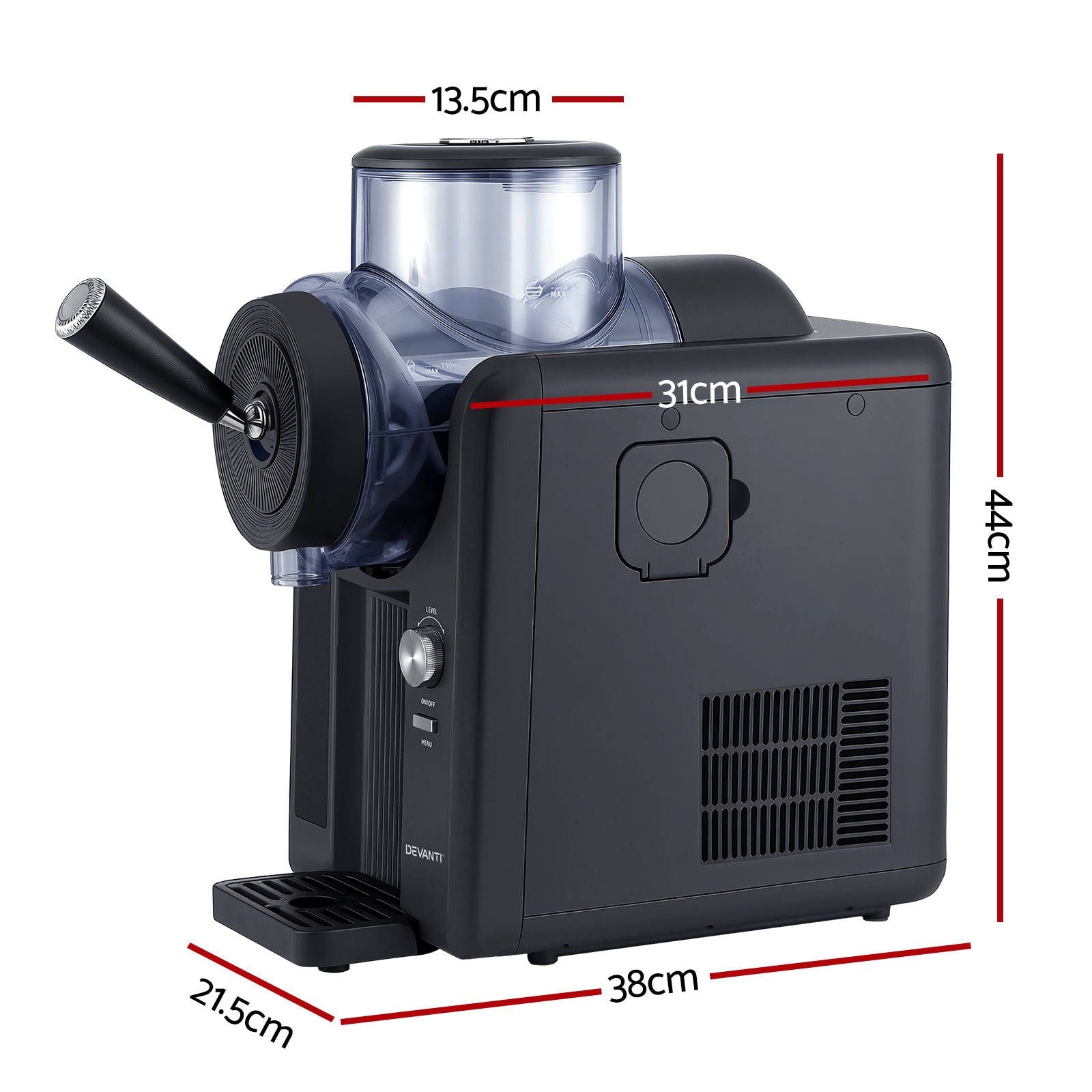 Devanti 2L Slushie Machine Ice Cream Maker Frozen Smoothies Milkshakes Black SLS-CR01-2L-BK