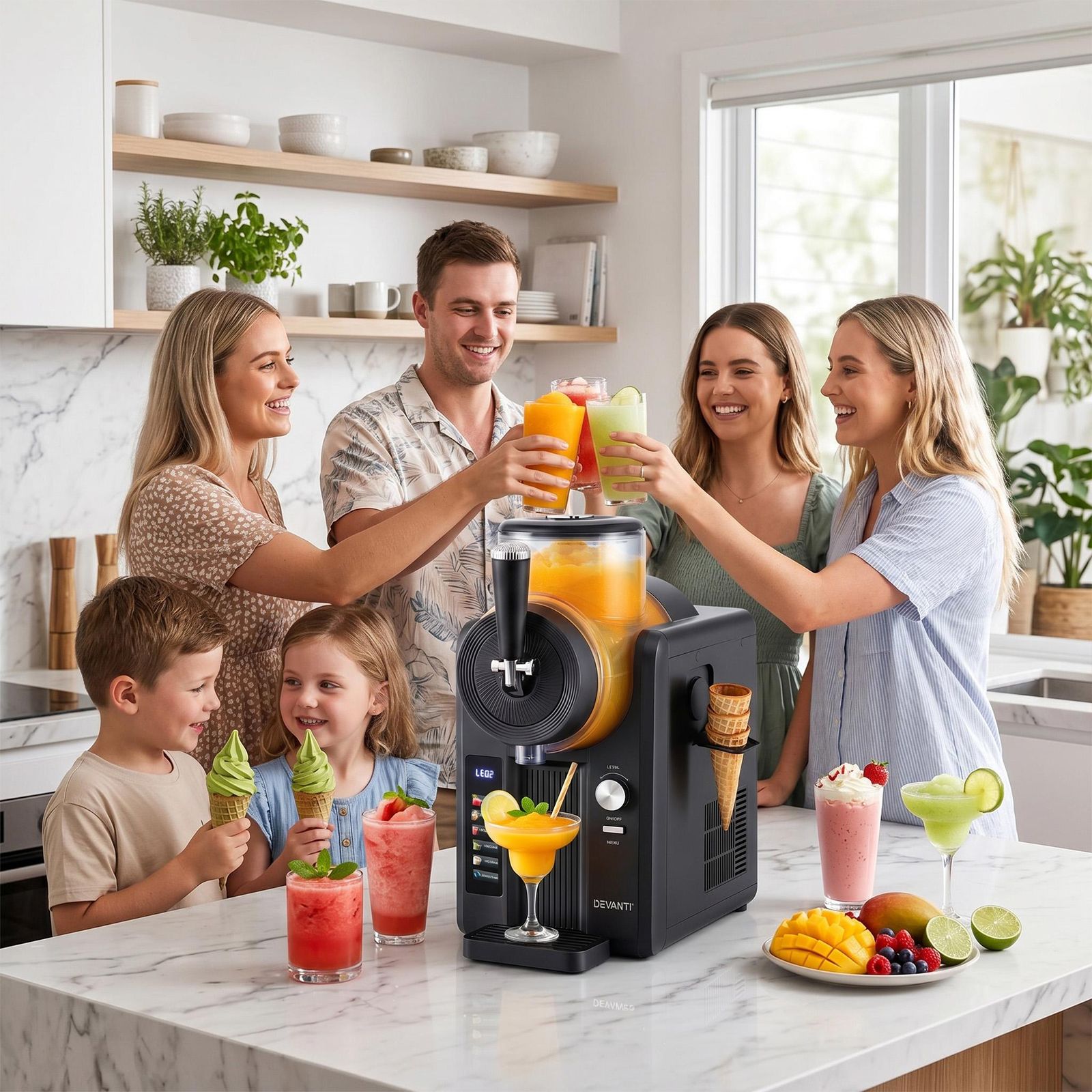 Devanti 2L Slushie Machine Ice Cream Maker Frozen Smoothies Milkshakes Black SLS-CR01-2L-BK