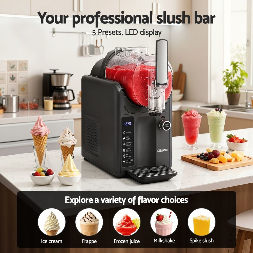 Devanti 5in1 Slushie Machine Ice Cream Maker 2L Grey SLS-CR02-2L-GY