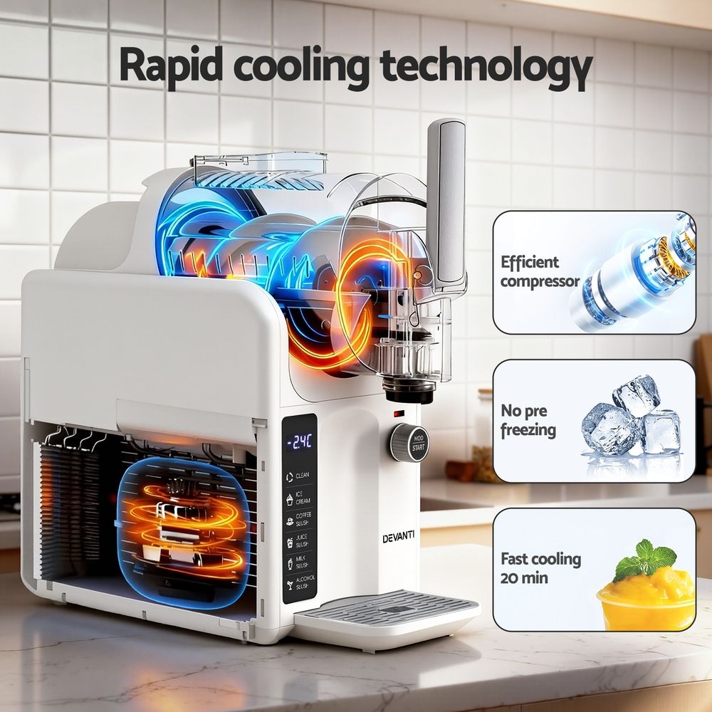 Devanti 5in1 Slushie Machine Ice Cream Maker 2L White SLS-CR02-2L-WH