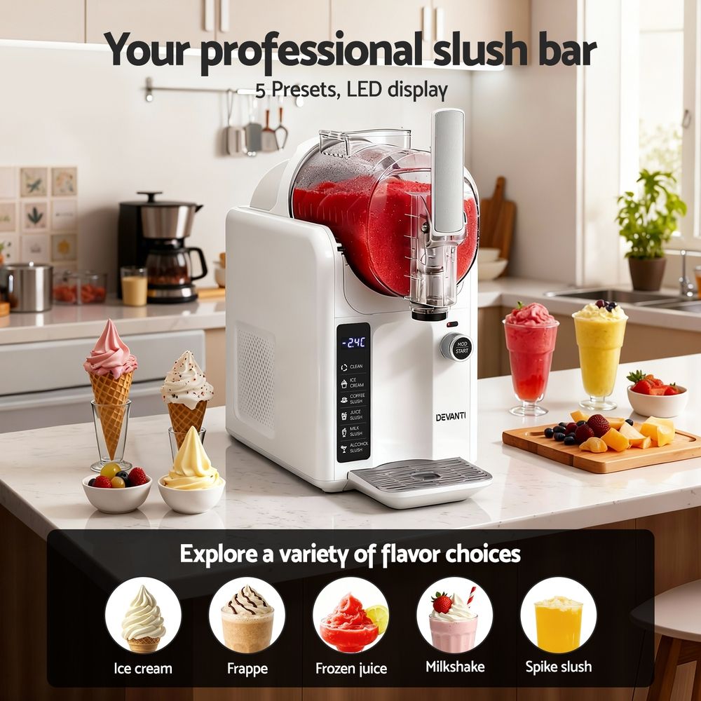 Devanti 5in1 Slushie Machine Ice Cream Maker 2L White SLS-CR02-2L-WH